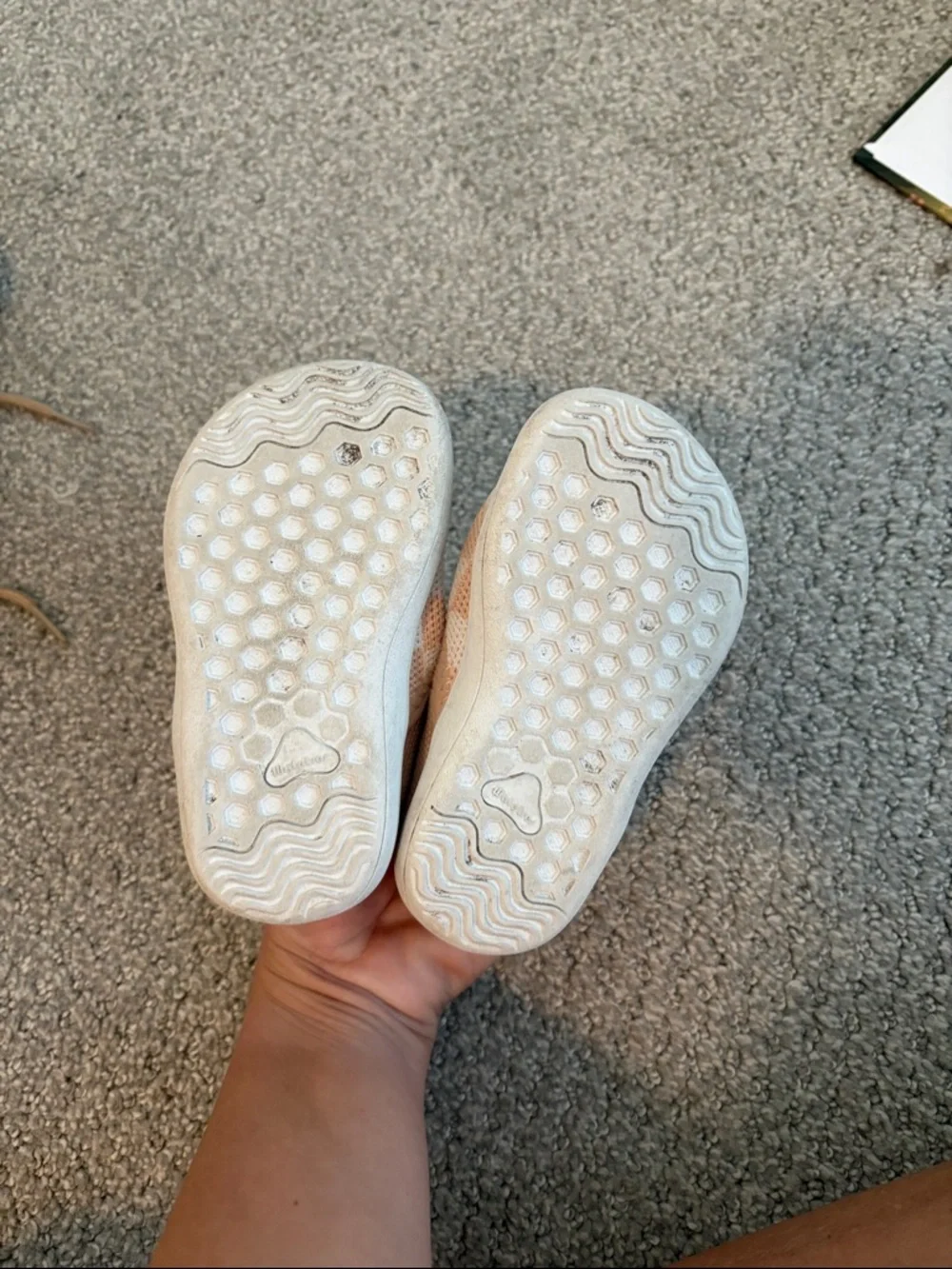 Toddler Slip-On Checker Knit Shoes in Peach and White